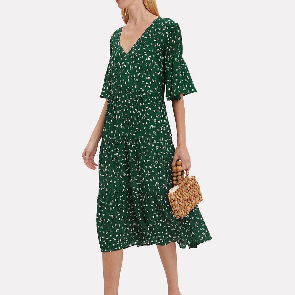 Faithfull The Brand Green Floral Midi Dress Small